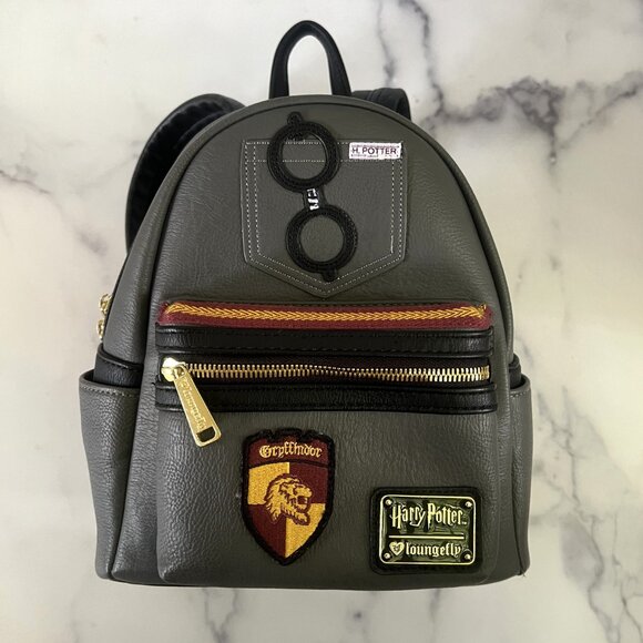 Harry Potter Harry/Gryffindor Faux Leather Mini Backpack, Charcoal Gray main image 12